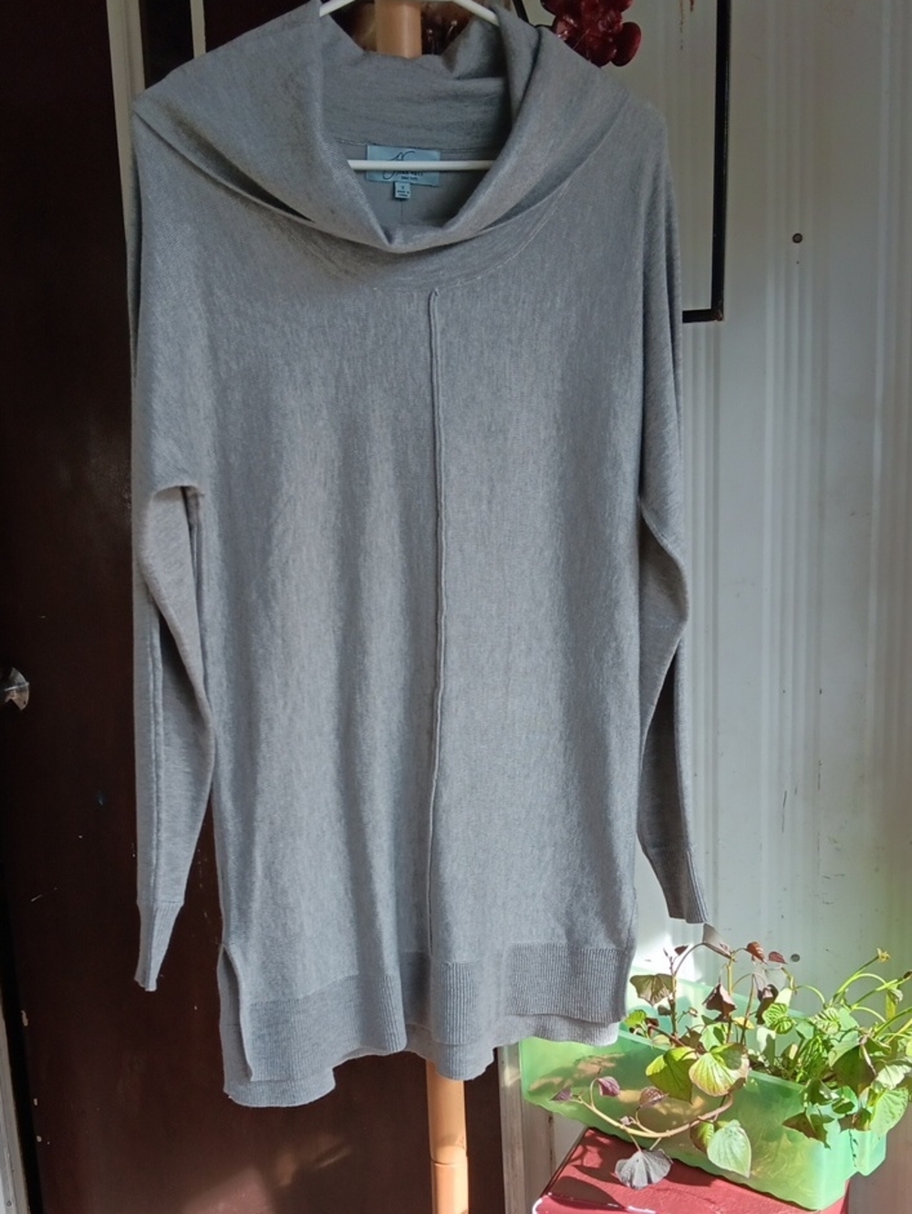 Joan Vass Light Gray Cowl Neck Tunic Sweater
